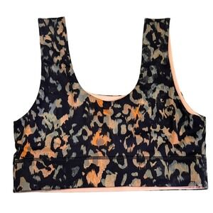 Fabletics Harlow Sz L Reversible Medium Impact Sports Bra Wild Camo Gaia Peach